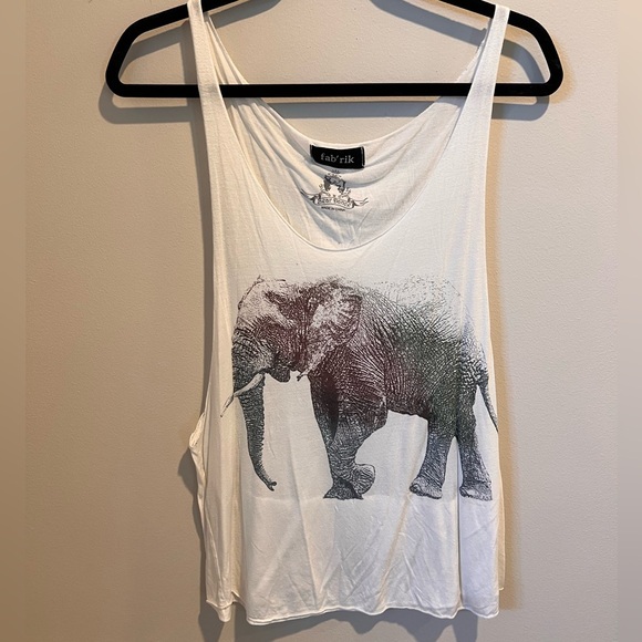 fab'rik Tops - fab'rik Women's White Elephant Graphic Cut-off Tank Top